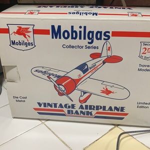 NIB ANTIQUE Vintage airplane bank mobile gas